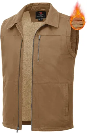 TBMPOY Men's Winter Vest Casual Sherpa Fleece lined Full Zip Lightweight Vest Outerwear Warm Cotton Travel Jackets