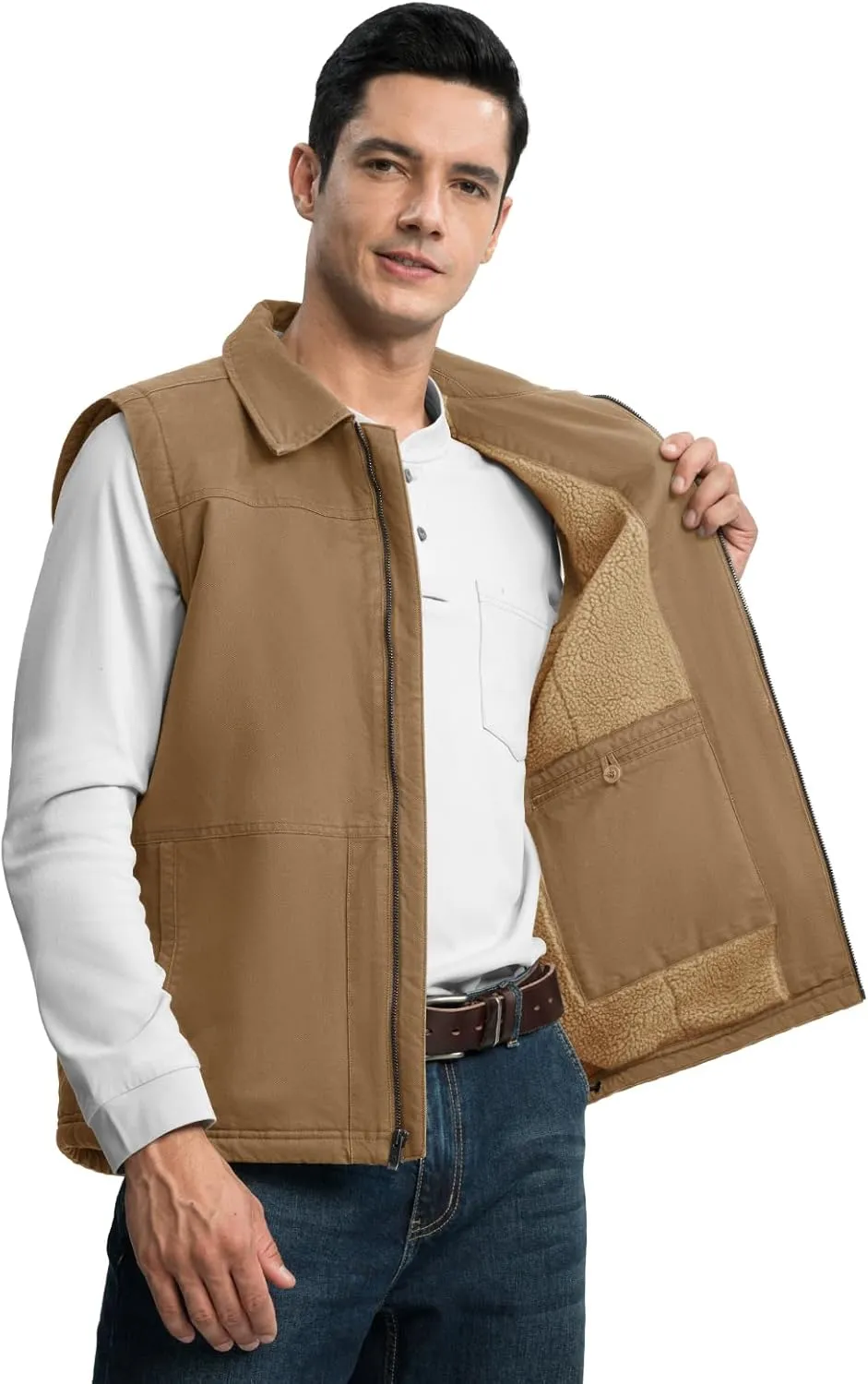 TBMPOY Men's Winter Vest Casual Sherpa Fleece lined Full Zip Lightweight Vest Outerwear Warm Cotton Travel Jackets
