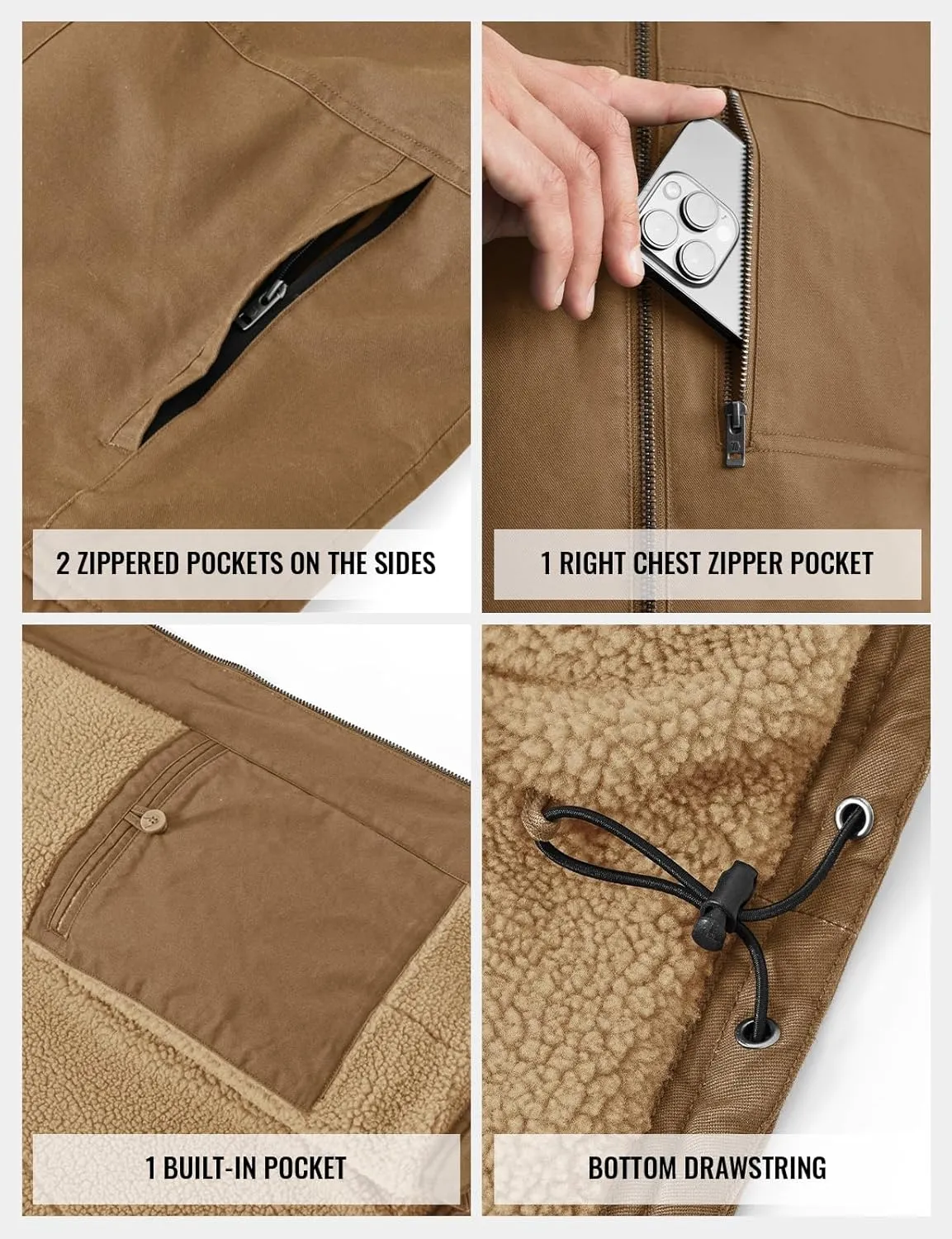 TBMPOY Men's Winter Vest Casual Sherpa Fleece lined Full Zip Lightweight Vest Outerwear Warm Cotton Travel Jackets