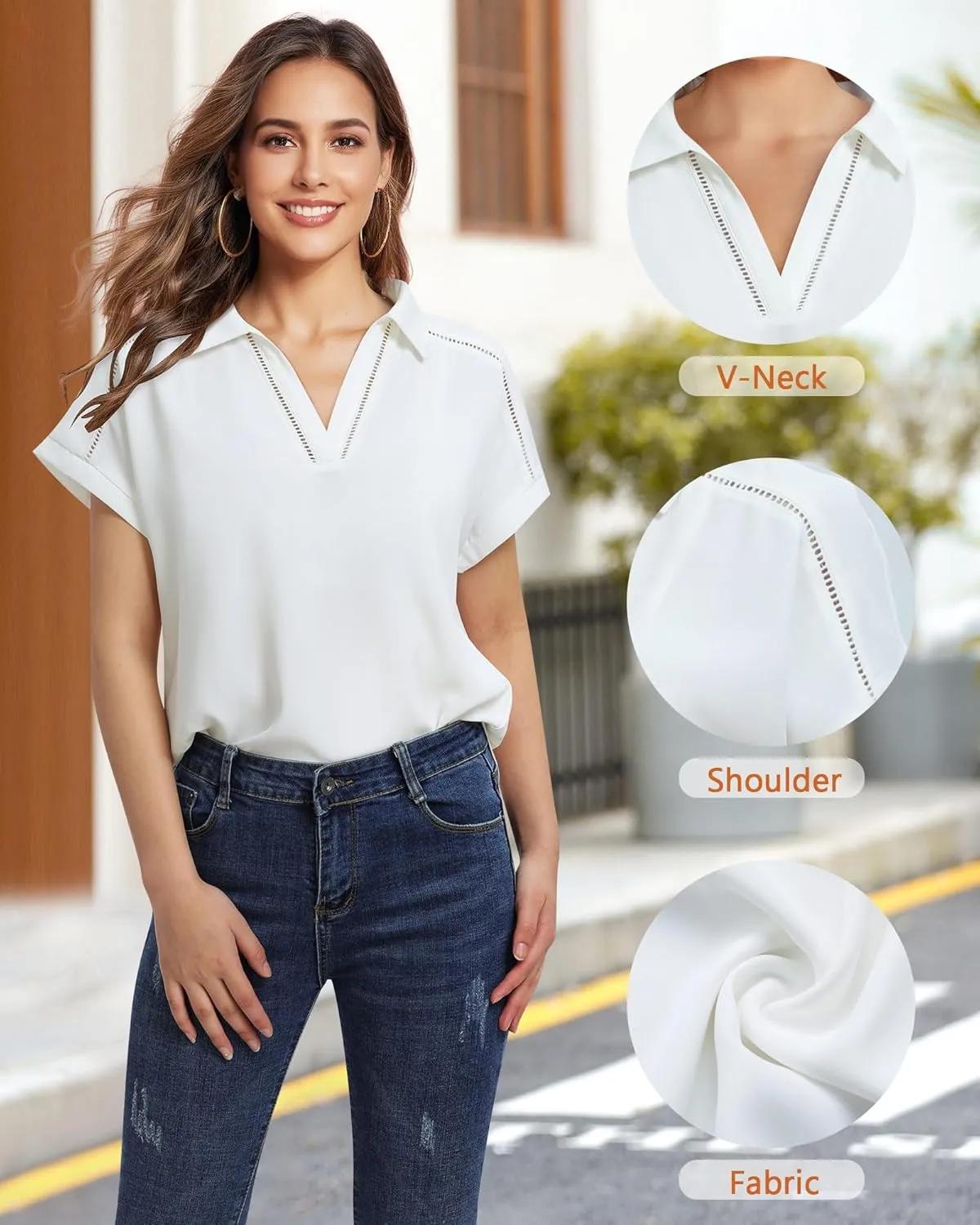 Timeson Women's Short Sleeve Chiffon Blouses Office Work Dress Shirts Business Casual Tops