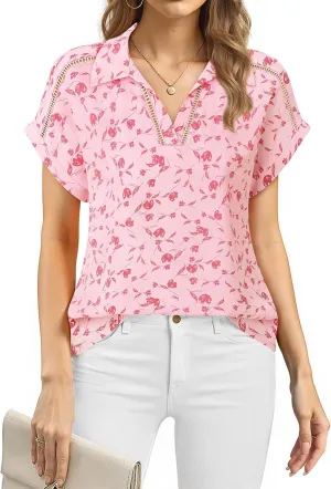 Timeson Women's Short Sleeve Chiffon Blouses Office Work Dress Shirts Business Casual Tops