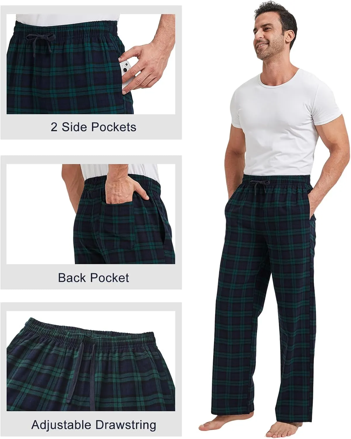 TTZ 34/36 Inseam Mens Tall Pajama Pants 100% Cotton Pj Lounge Sleep Pants for Tall Men