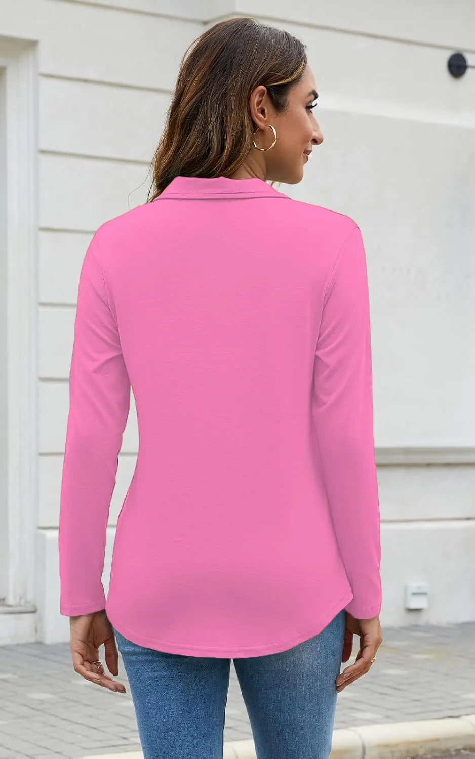 Uvog Womens Long Sleeve Collared Shirts V Neck Dressy Casual Business Work Office Tunic Tops