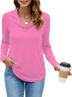 Uvog Womens Long Sleeve Collared Shirts V Neck Dressy Casual Business Work Office Tunic Tops