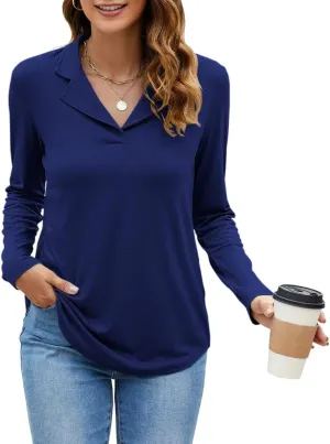 Uvog Womens Long Sleeve Collared Shirts V Neck Dressy Casual Business Work Office Tunic Tops