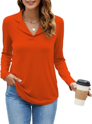 Uvog Womens Long Sleeve Collared Shirts V Neck Dressy Casual Business Work Office Tunic Tops
