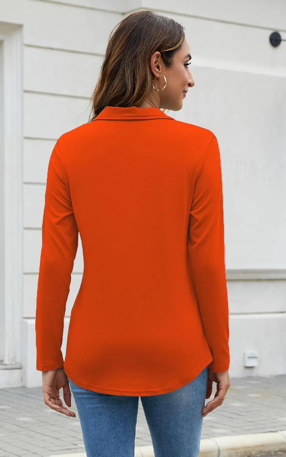 Uvog Womens Long Sleeve Collared Shirts V Neck Dressy Casual Business Work Office Tunic Tops