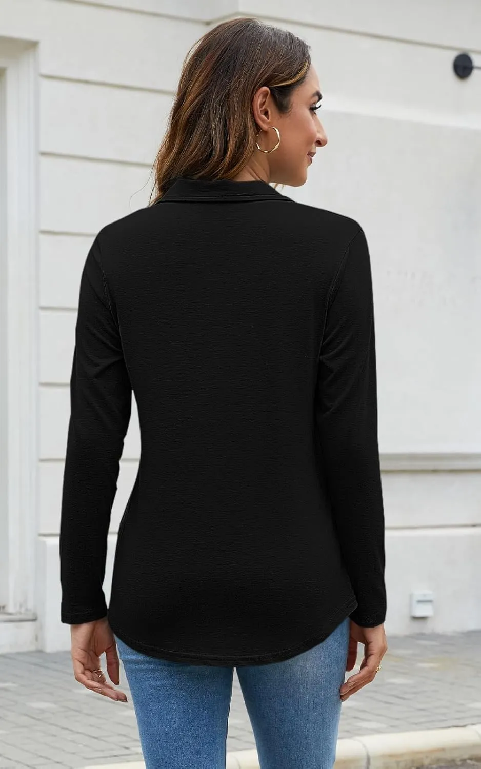 Uvog Womens Long Sleeve Collared Shirts V Neck Dressy Casual Business Work Office Tunic Tops