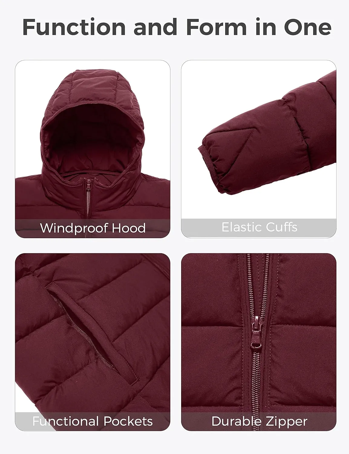 wantdo Women's Plus Size Lightweight Jackets Full-Zip Quilted Warm Jacket with Hood