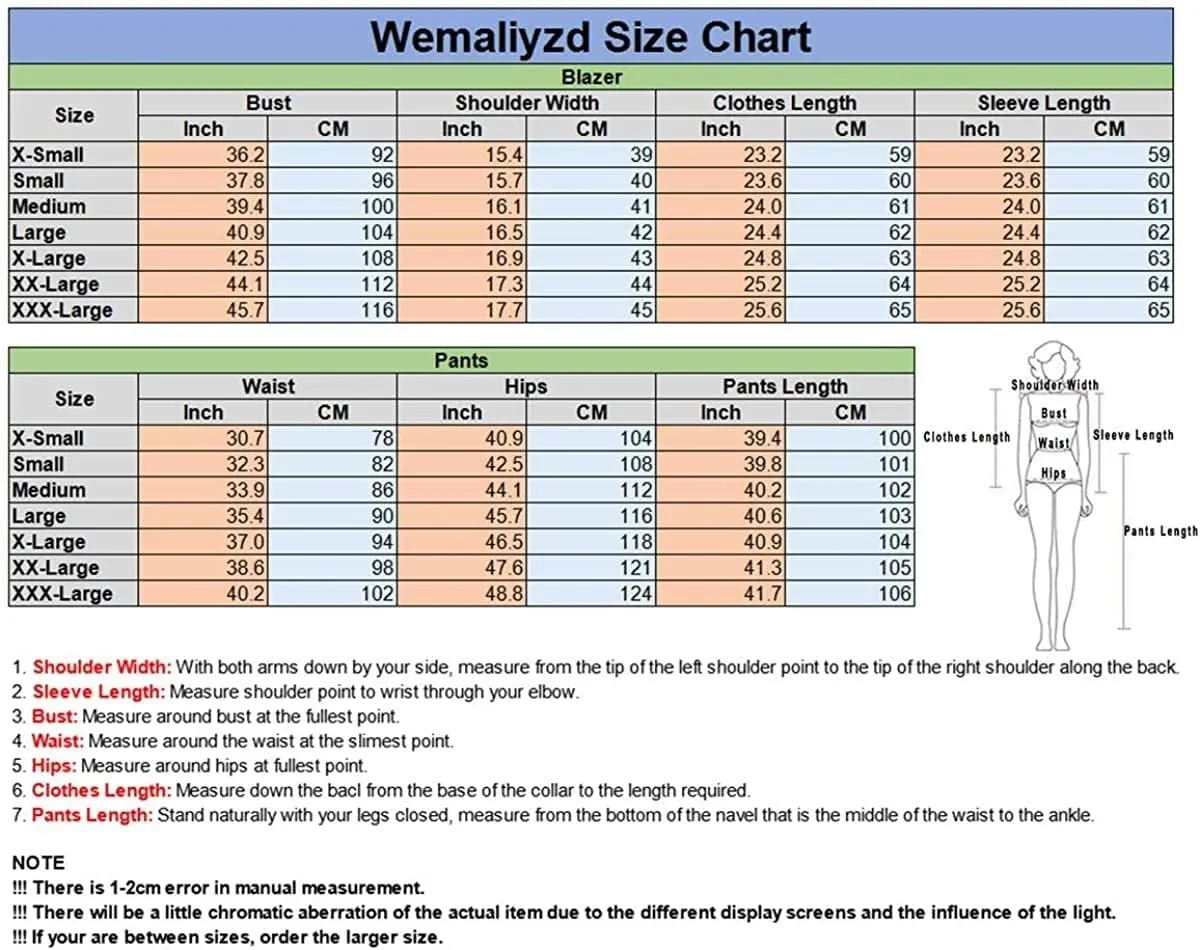 Wemaliyzd Women's Suits 2 Piece Work Office Peak Lapel Slim Fit Office Lady Blazer Pants