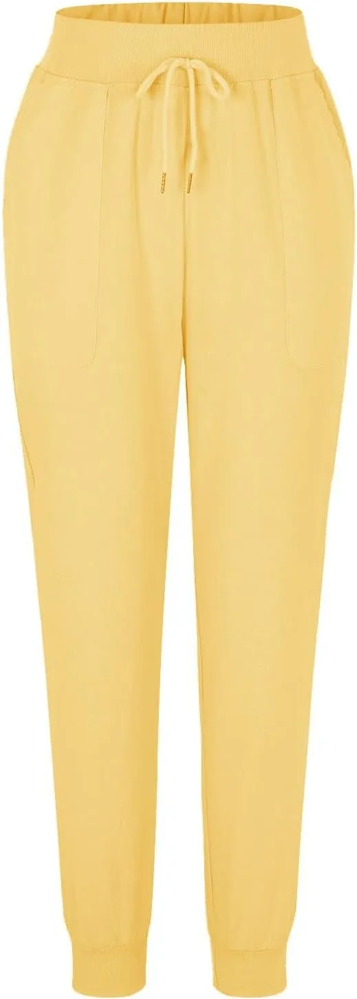Wide Leg Casual Linen Pants for Women, Solid Color Cropped Capris Trouser with Pockets Comfort Yoga Soft Lounge Trousers