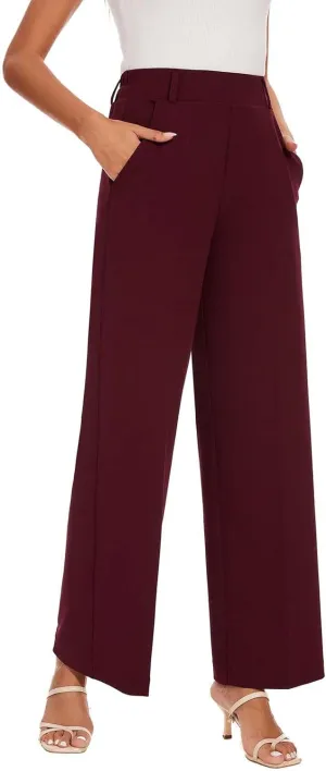 Wide Leg Dress Pants High Waisted Trousers Business Casual Work Pants with Pockets Women's Slacks for Office