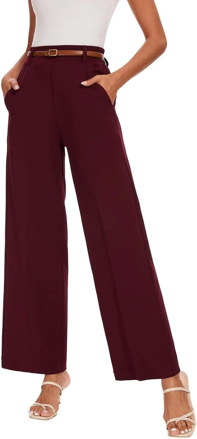 Wide Leg Dress Pants High Waisted Trousers Business Casual Work Pants with Pockets Women's Slacks for Office