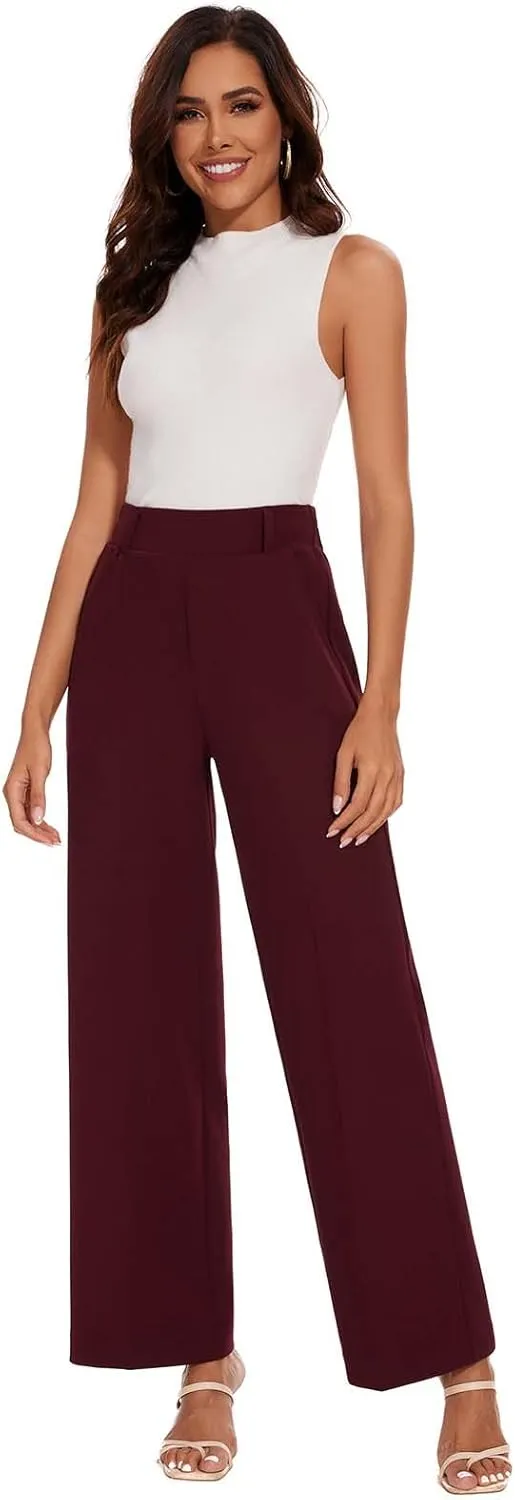 Wide Leg Dress Pants High Waisted Trousers Business Casual Work Pants with Pockets Women's Slacks for Office