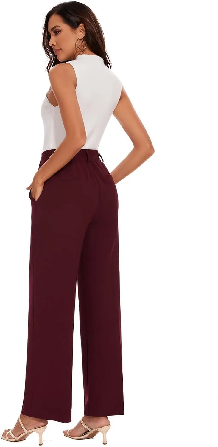 Wide Leg Dress Pants High Waisted Trousers Business Casual Work Pants with Pockets Women's Slacks for Office