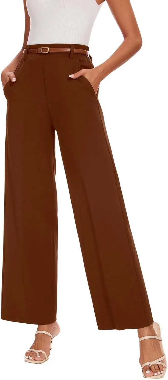 Wide Leg Dress Pants High Waisted Trousers Business Casual Work Pants with Pockets Women's Slacks for Office