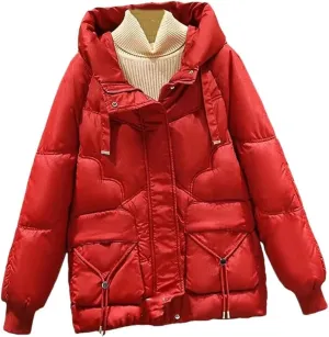 Winter Down Cotton-Padded Jacket Pocket Coat Women's Padded Collar Long Hooded Casual Solid Color Coat