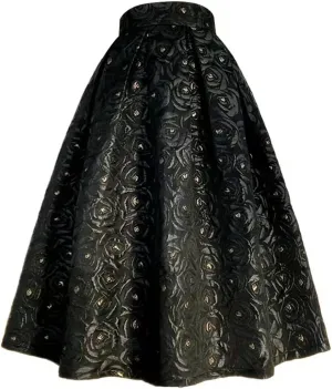 Wjnvfioo Spring Autumn Woman Black High Waist Pleated Long Midi Skirt Office Wear