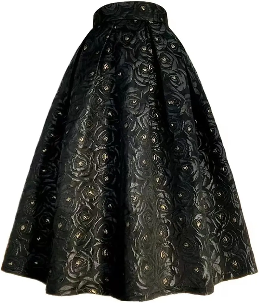 Wjnvfioo Spring Autumn Woman Black High Waist Pleated Long Midi Skirt Office Wear