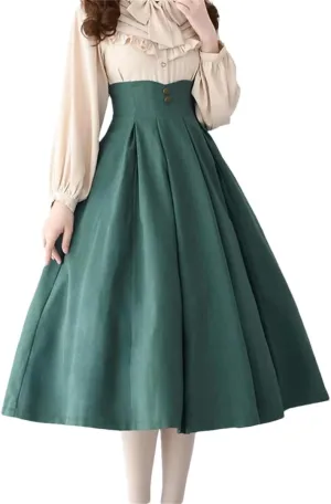 Women Elegant Classical Midi Skirt Vintage Button Slim Party Long Office A-Line Skirt