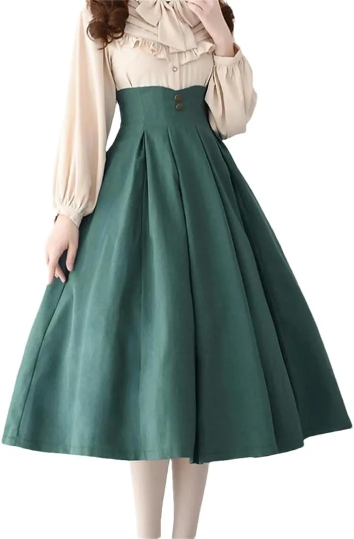 Women Elegant Classical Midi Skirt Vintage Button Slim Party Long Office A-Line Skirt