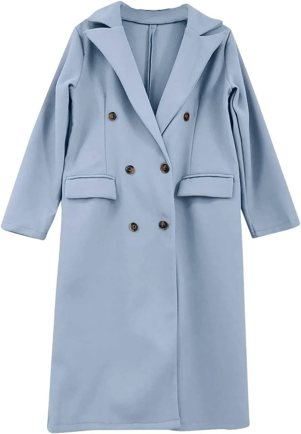 Women Length Trench Notched Lapel Double Breasted Casual Coat Winter Thermal Business Office Work Outwear with Pocket