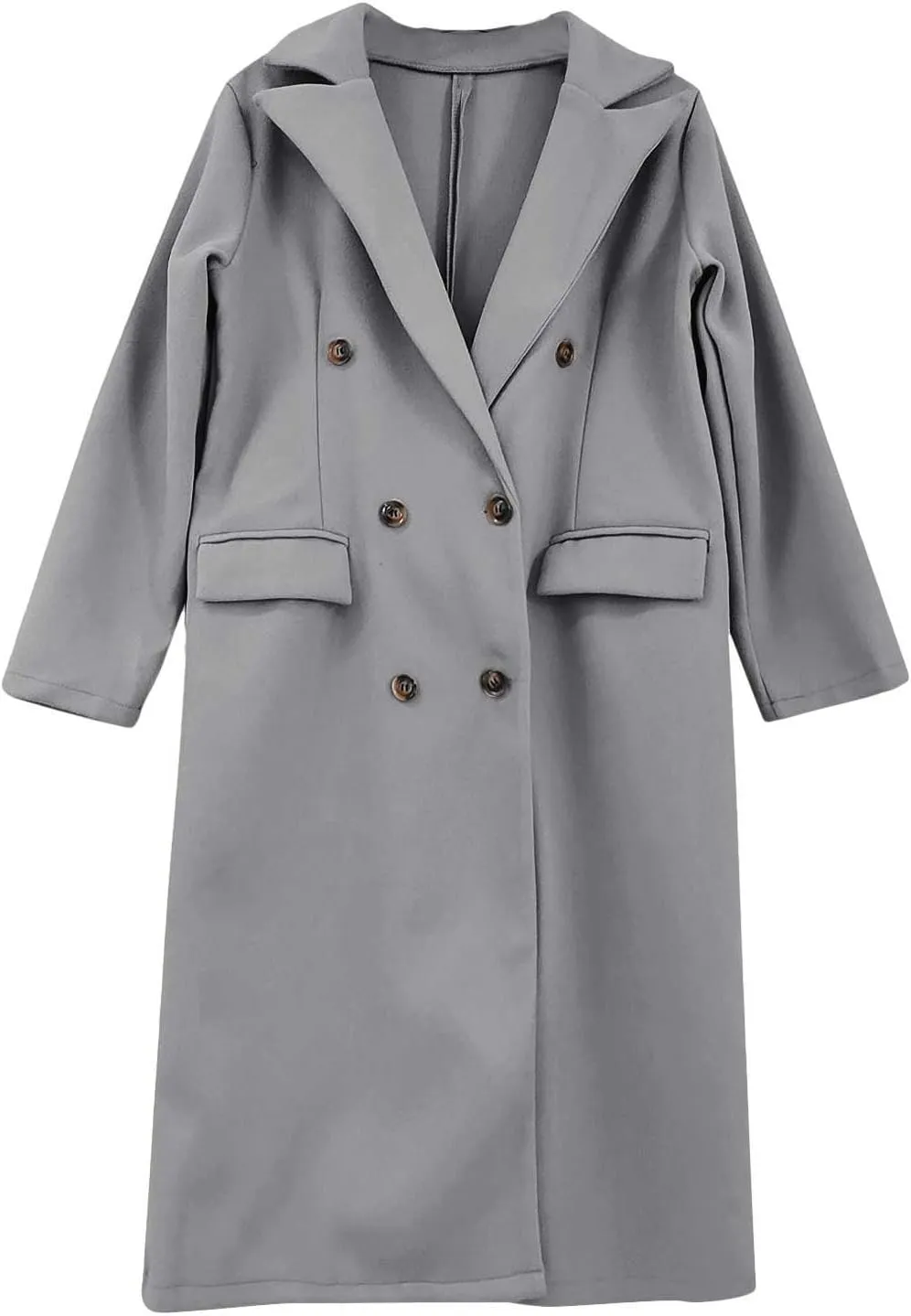 Women Length Trench Notched Lapel Double Breasted Casual Coat Winter Thermal Business Office Work Outwear with Pocket