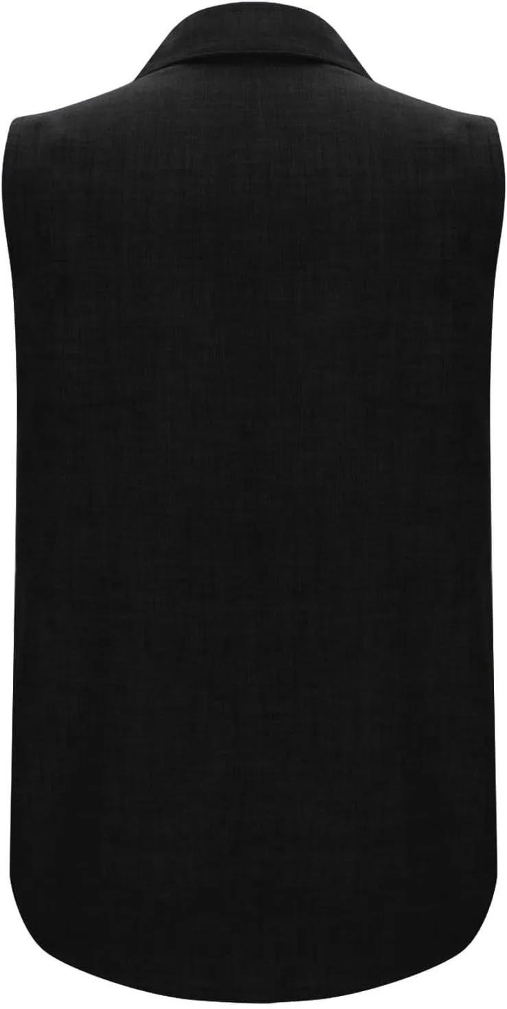 Women Linen Vest Summer Sleeveless Button Down Shirts Collared Tops Dressy Casual Business Office Work Clothes
