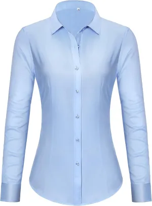 Women's Button Down Shirts Long Sleeve Dress Shirts Collared Fitted Work Office Blouse Tops Wrinkle Free