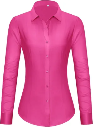 Women's Button Down Shirts Long Sleeve Dress Shirts Collared Fitted Work Office Blouse Tops Wrinkle Free