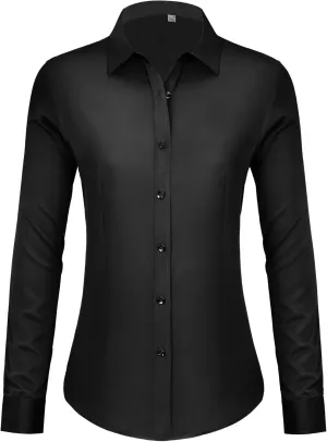 Women's Button Down Shirts Long Sleeve Dress Shirts Collared Fitted Work Office Blouse Tops Wrinkle Free