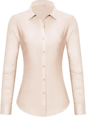 Women's Button Down Shirts Long Sleeve Dress Shirts Collared Fitted Work Office Blouse Tops Wrinkle Free