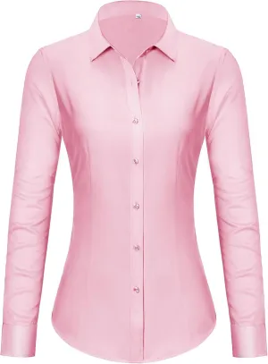 Women's Button Down Shirts Long Sleeve Dress Shirts Collared Fitted Work Office Blouse Tops Wrinkle Free