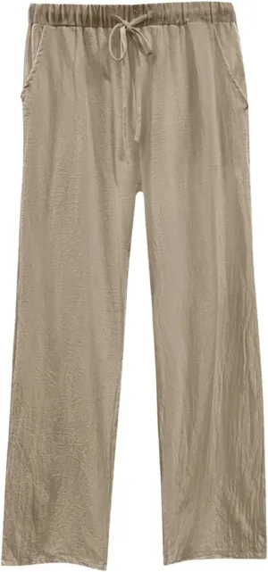 Womens Casual Lightweight Linen Pants Casual Elastic Drawstring Cotton Pants Baggy Comfort Trousers with Pocket