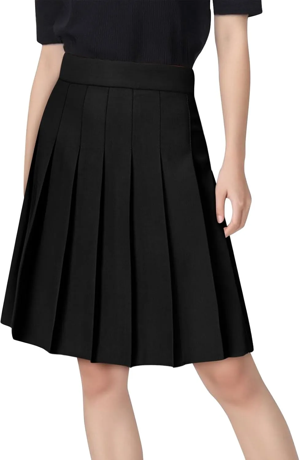Women's High Waist Pleated Midi Skirt Plus Size Skater Tennis Skirt Comfort School Uniform Skirt with Shorts