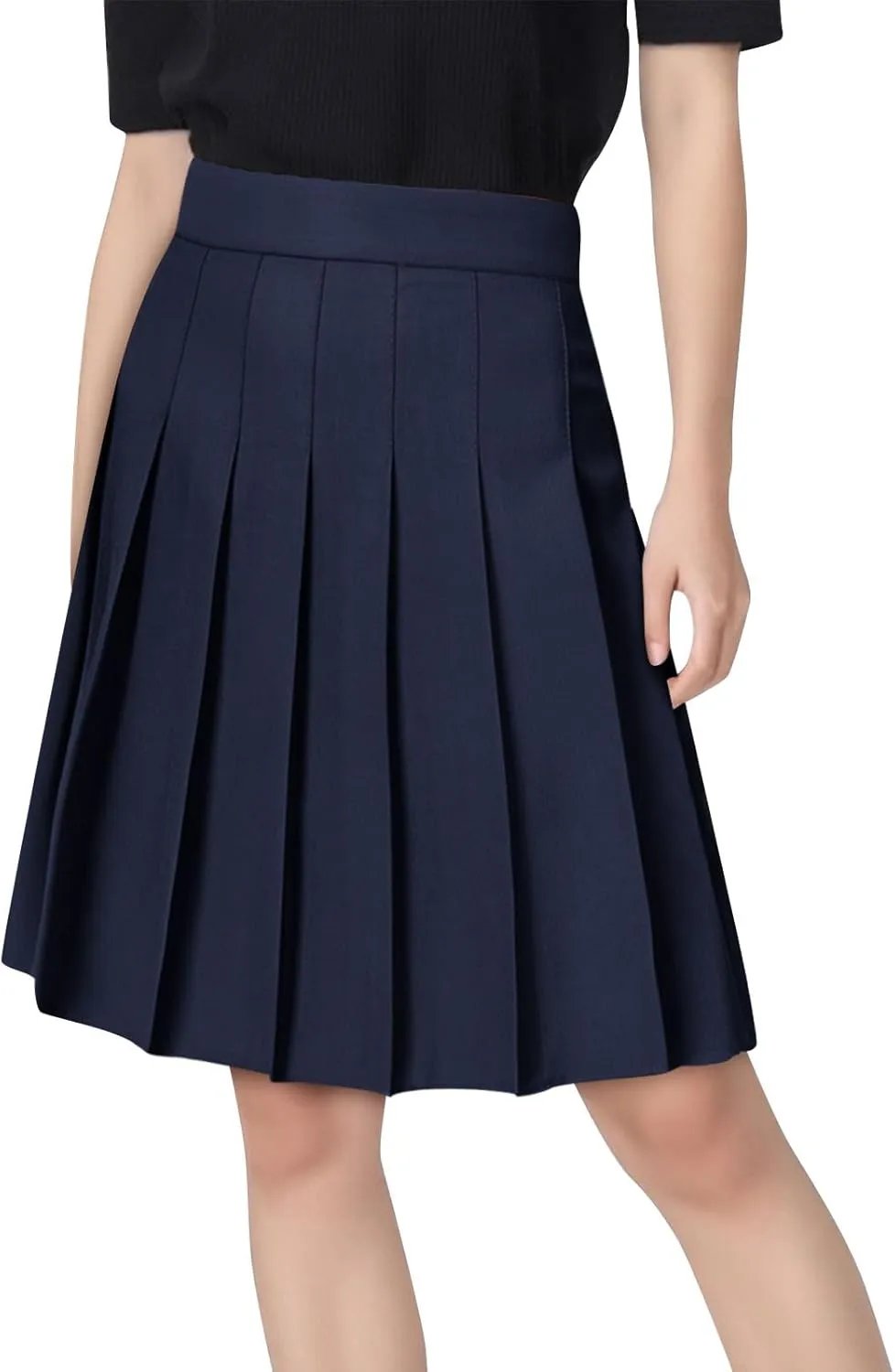 Women's High Waist Pleated Midi Skirt Plus Size Skater Tennis Skirt Comfort School Uniform Skirt with Shorts