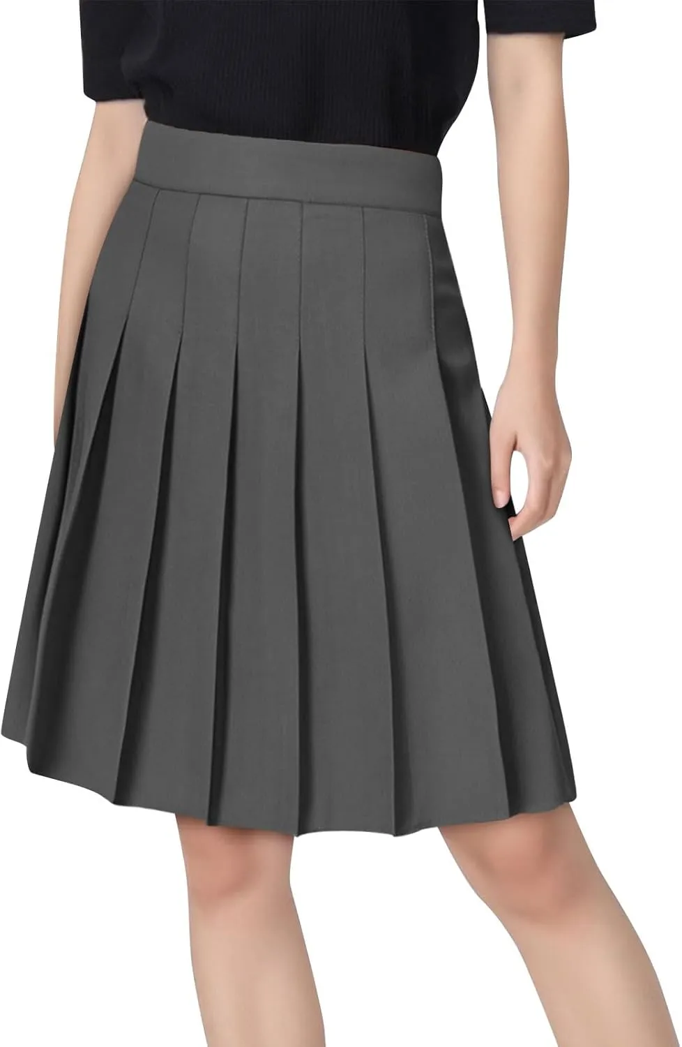 Women's High Waist Pleated Midi Skirt Plus Size Skater Tennis Skirt Comfort School Uniform Skirt with Shorts