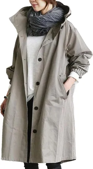 Women's Hooded Trenchcoat Windbreaker Plus Size Windproof Waterproof Long Jackets Raincoats for Women with Hood