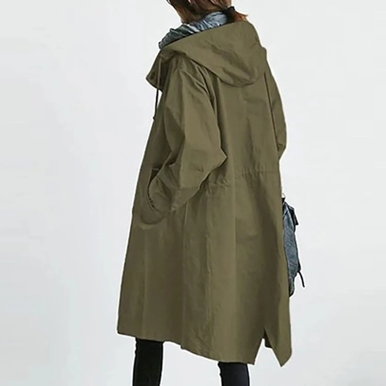 Women's Hooded Trenchcoat Windbreaker Plus Size Windproof Waterproof Long Jackets Raincoats for Women with Hood