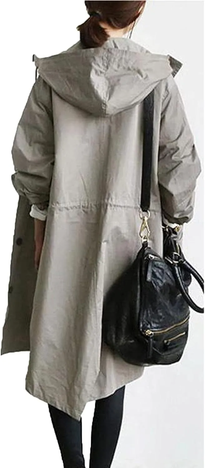 Women's Hooded Trenchcoat Windbreaker Plus Size Windproof Waterproof Long Jackets Raincoats for Women with Hood