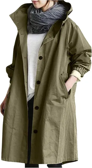 Women's Hooded Trenchcoat Windbreaker Plus Size Windproof Waterproof Long Jackets Raincoats for Women with Hood