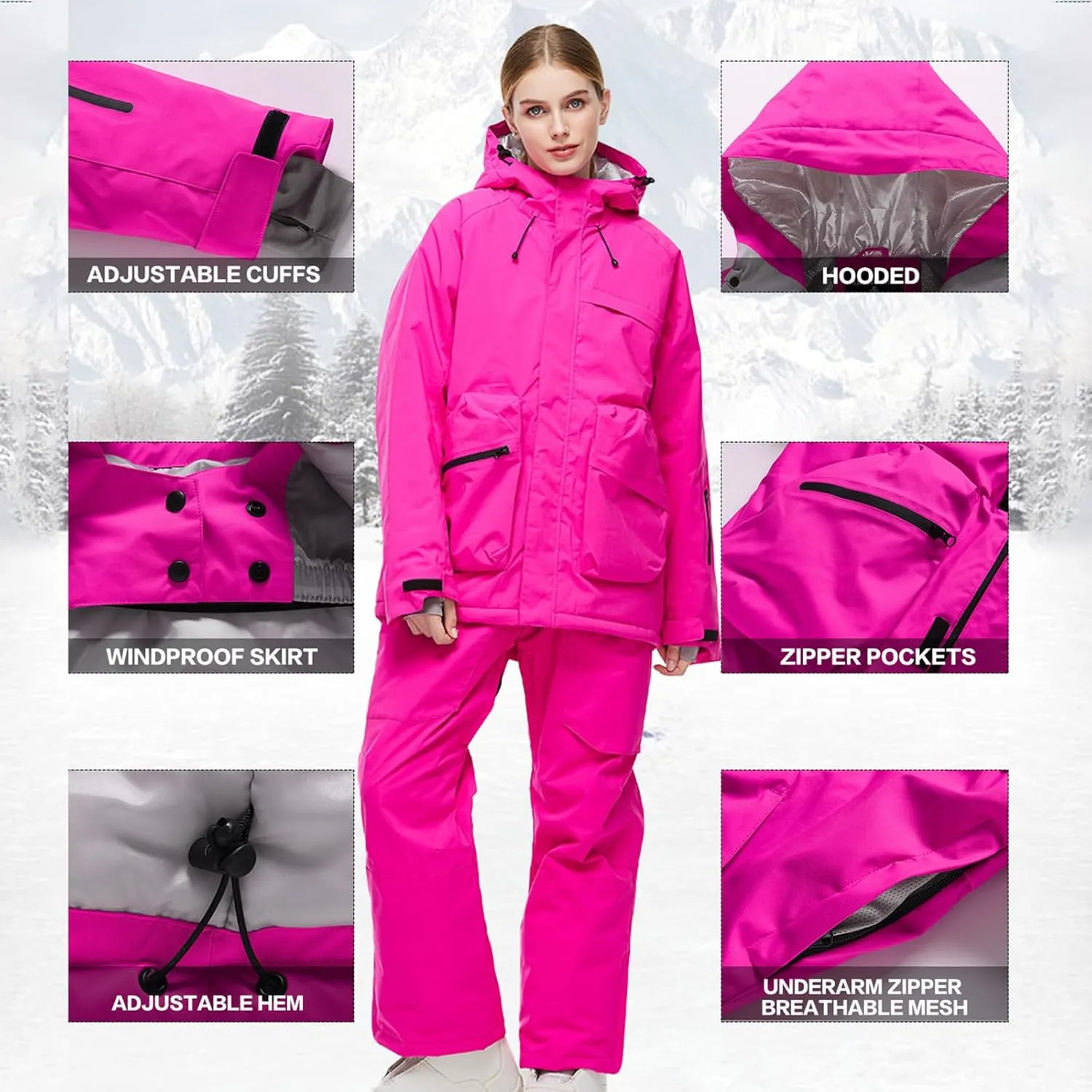 Women's Insulated Ski Suit Waterproof Windproof Ski Jackets and Pants Set Winter Warm Snowsuit Snowboarding Coat