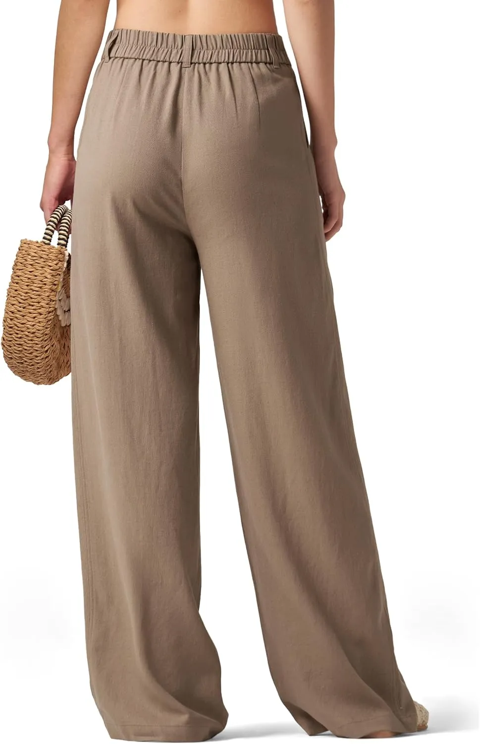 Women's Linen Pants Wide Leg Dressy Casual Beach Linen Pants Summer with Pockets 29" 31"