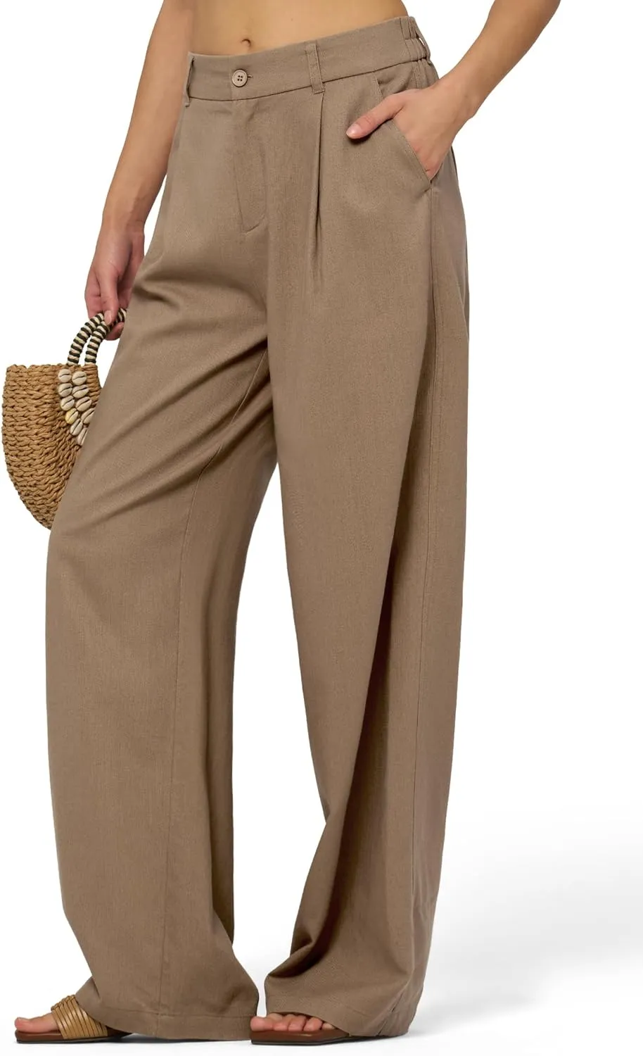 Women's Linen Pants Wide Leg Dressy Casual Beach Linen Pants Summer with Pockets 29" 31"