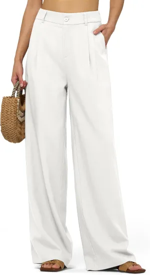 Women's Linen Pants Wide Leg Dressy Casual Beach Linen Pants Summer with Pockets 29" 31"