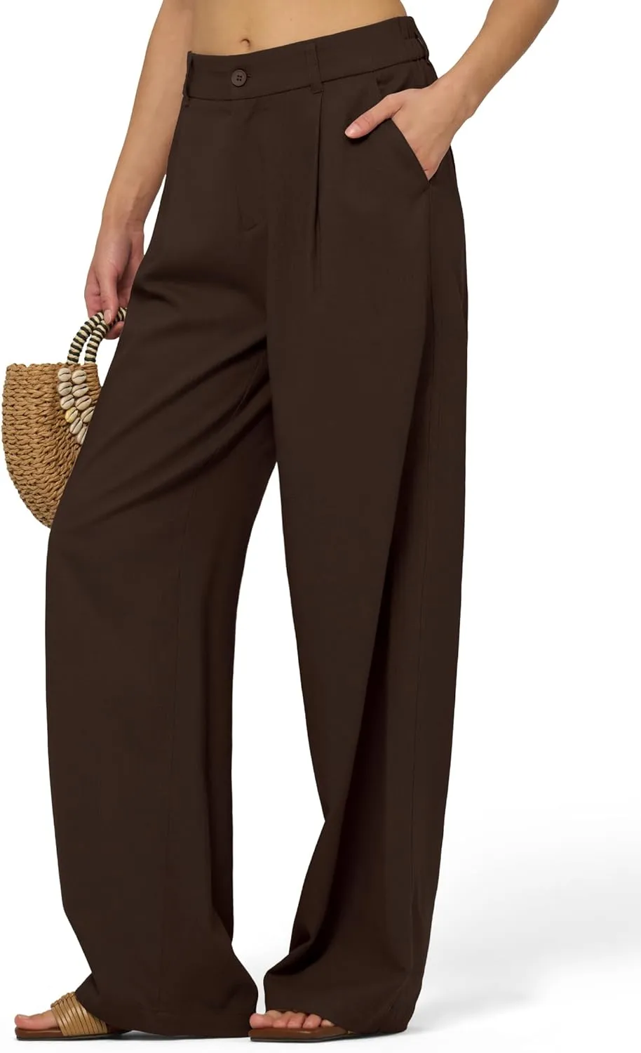 Women's Linen Pants Wide Leg Dressy Casual Beach Linen Pants Summer with Pockets 29" 31"