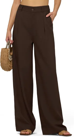 Women's Linen Pants Wide Leg Dressy Casual Beach Linen Pants Summer with Pockets 29" 31"