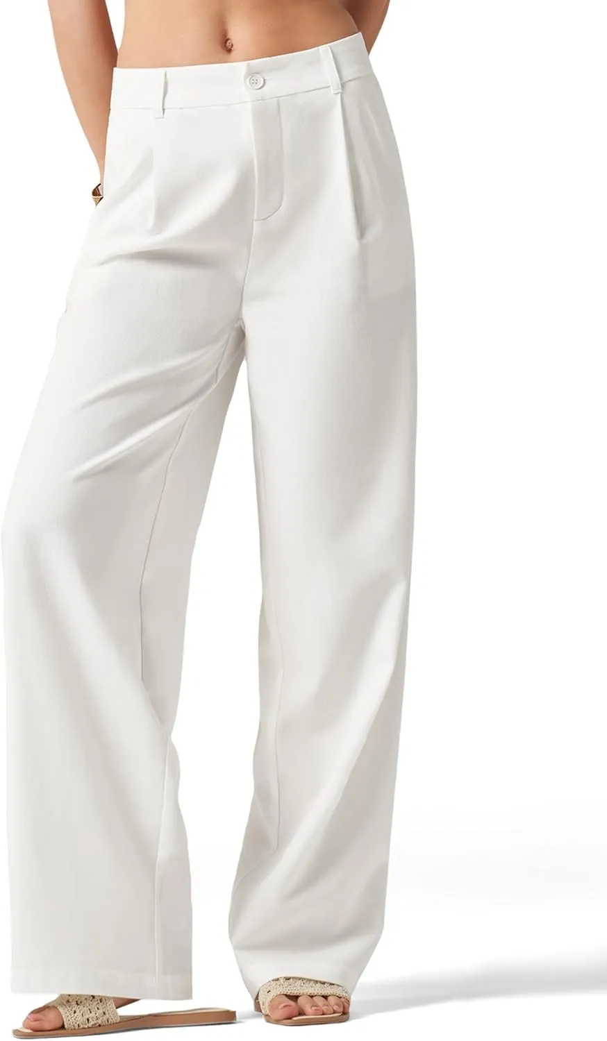 Women's Linen Pants Wide Leg Dressy Casual Beach Linen Pants Summer with Pockets 29" 31"