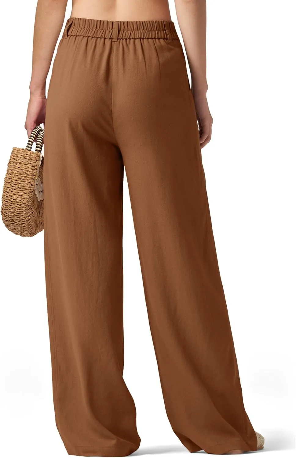 Women's Linen Pants Wide Leg Dressy Casual Beach Linen Pants Summer with Pockets 29" 31"