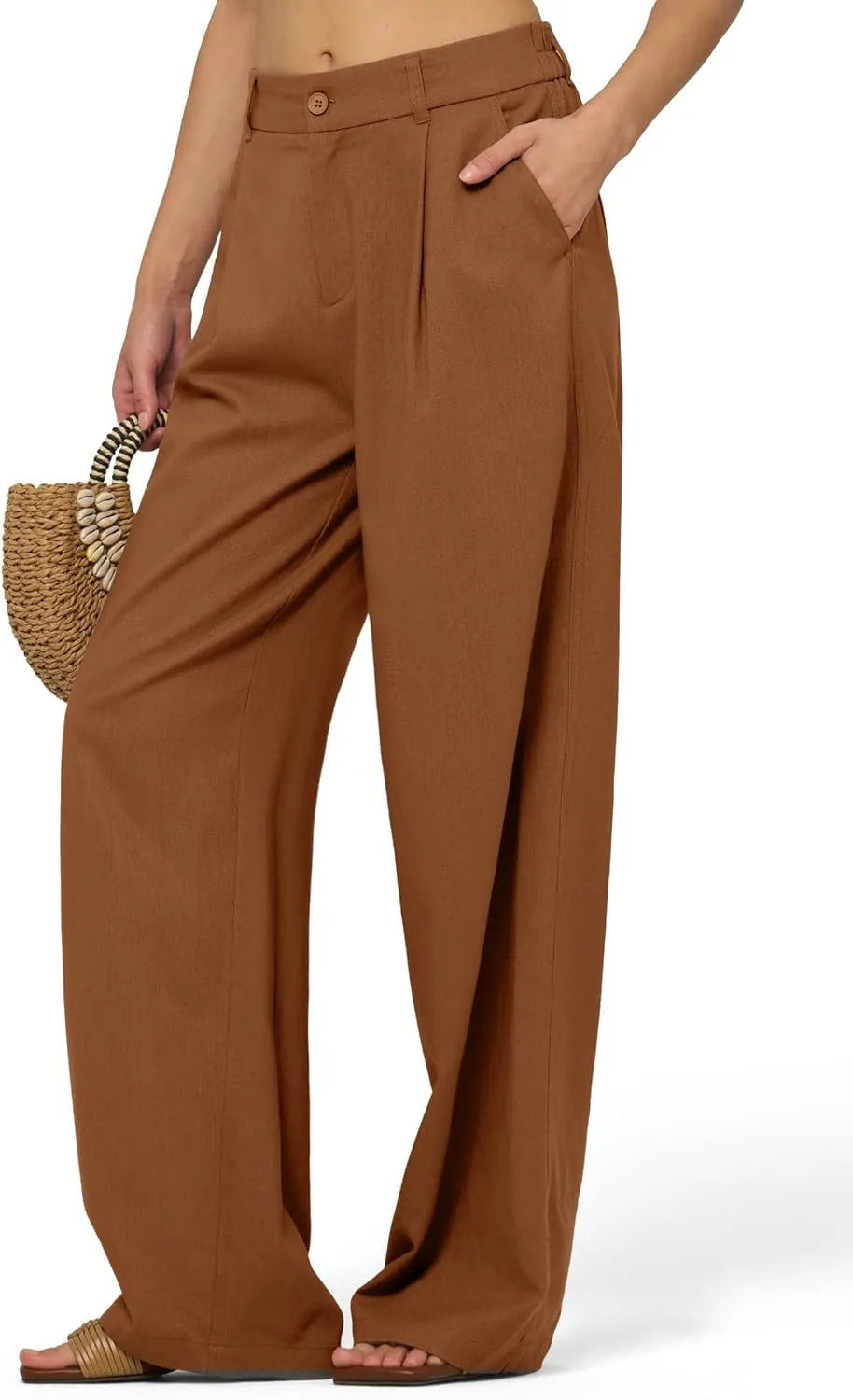 Women's Linen Pants Wide Leg Dressy Casual Beach Linen Pants Summer with Pockets 29" 31"